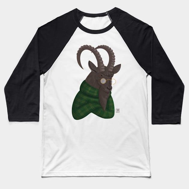 Irritated Ibex Baseball T-Shirt by Emma Wiklund Art